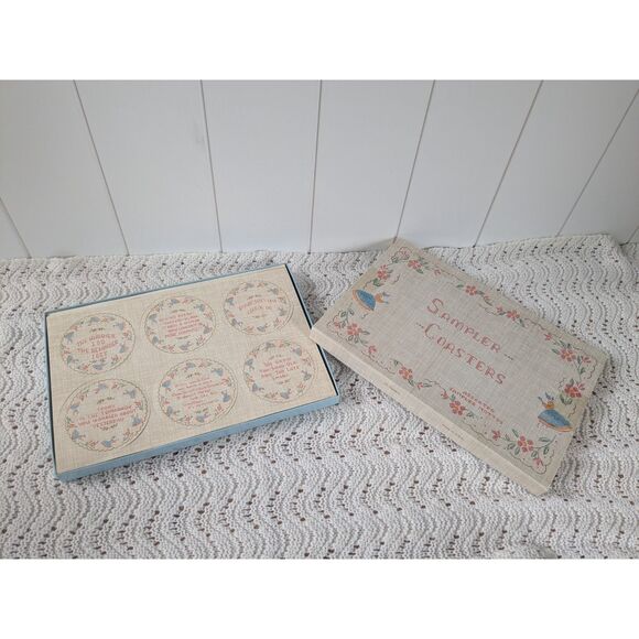 Vintage Paper Coasters Sampler Pack -72- Various Mottos - Cross Stitch Design - Picture 5 of 6